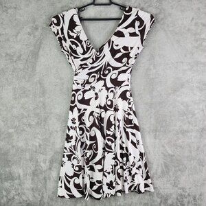 Womans Lizzatti A-Line Dress  Brown & White Sleeveless Twist V-Neck Strech 10